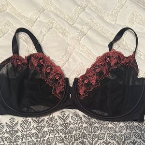 Cacique Black and Red Lace Bra